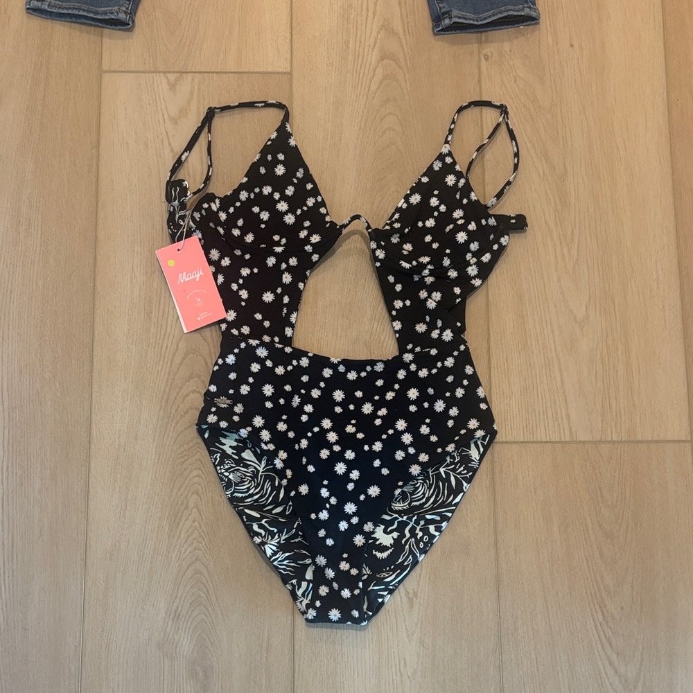 Black Floral Cutout Swimsuit